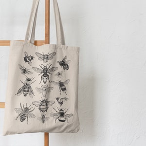 Bee Canvas Tote Bag | Reusable Shopping Bag, Canvas Tote Bag Aesthetic, Urban Tote, Aesthetic Tote Bag, Bees Tote Bag, Indie Tote