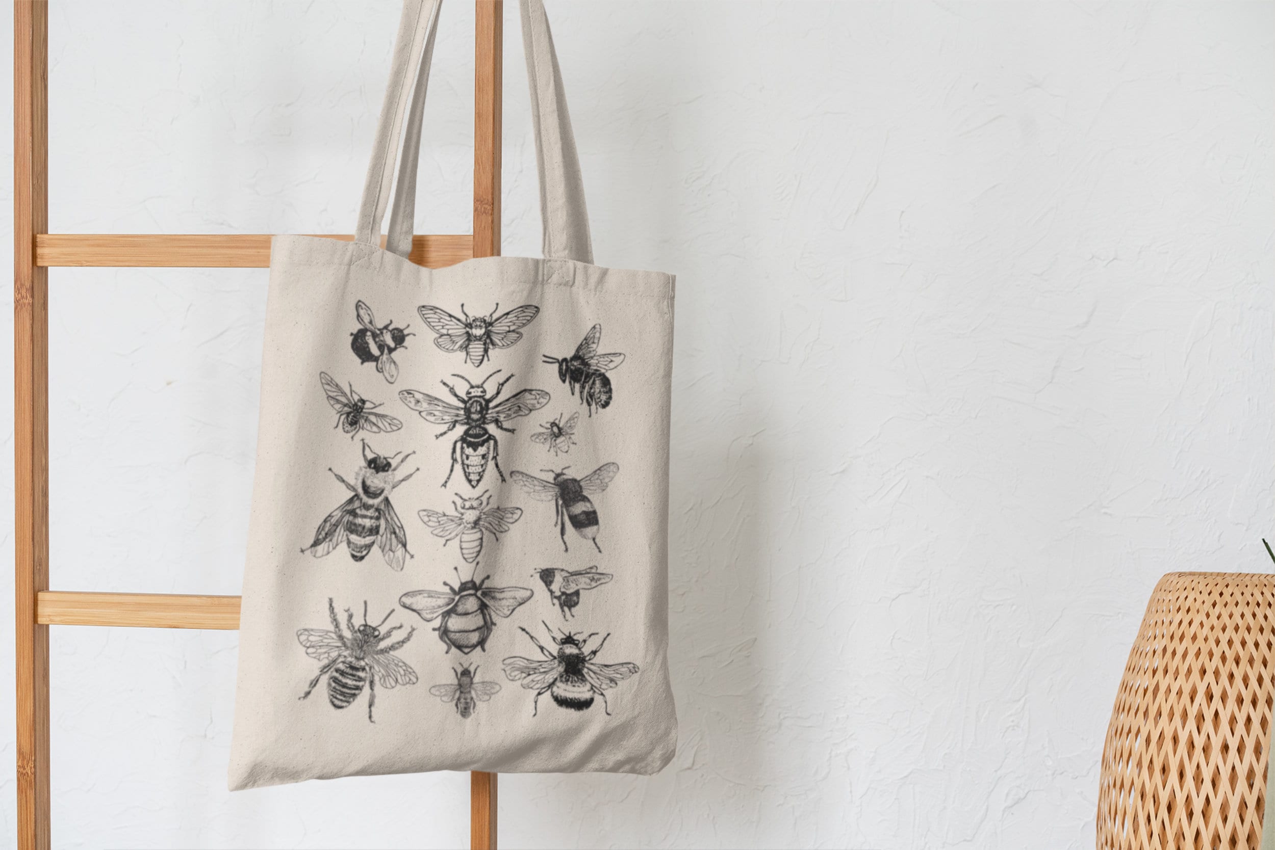 Bee Tote Bag, Queen Bee, Cute Canvas Aesthetic, Shopping, Large