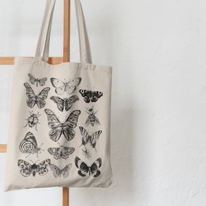 Butterfly Tote Bag, Moth Tote Bag, Trendy Tote Bag, Tote Canvas Bag, Reusable Grocery Tote, Book Tote Bag