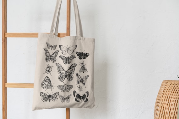 Butterfly Tote Bag, Moth Tote Bag, Trendy Tote Bag, Tote Canvas Bag, Reusable Grocery Tote, Book Tote Bag