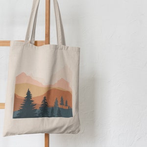 Trees Landscape Canvas Tote, Aesthetic Tote Bag, Eco Friendly Bag, Trendy Tote Bag, Urban Tote, Graphic Tote