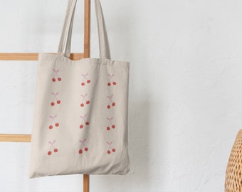 Cherry Canvas Tote, Aesthetic Tote Bag, Eco Friendly Bag, Trendy Tote Bag, Urban Tote, Fruit Tote, Cute Cherries Tote