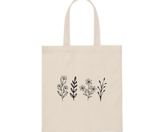 Floral Canvas Tote, Aesthetic Tote Bag, Wildflower Tote Bag, Eco Friendly Bag, Trendy Tote Bag, Urban Tote, Graphic Tote