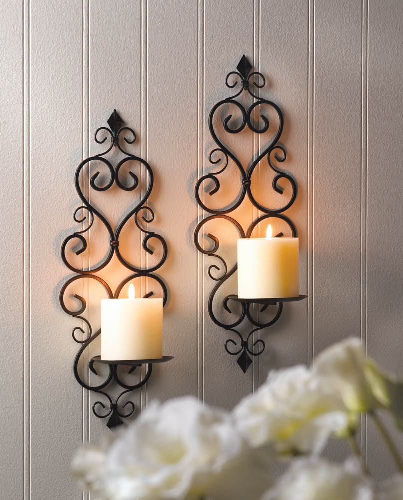 Set of 2 Iron Fleur de Lis Wall Candle Holders French Louisana Wall Sconces 