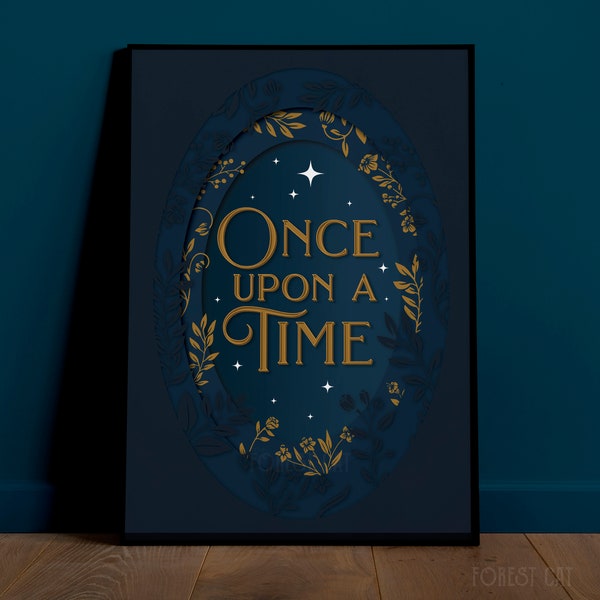 One Upon A Time, Fantasy Art, Typography Print, Mystical Witch Decor, Eclectic Poster Design, Paper Cut