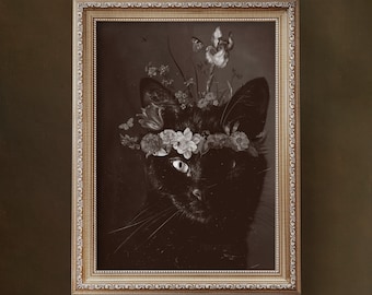 Little Forest Cat, Black Cat Digital Art Collage