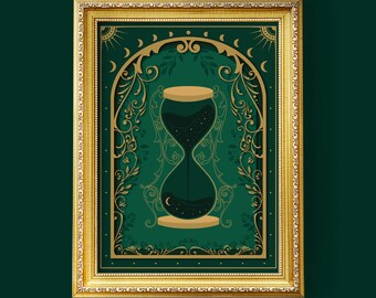 The Sands of Time, gorgeous emerald hourglass cosmic poster print