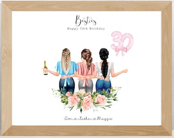 Personalised best friends print, 30th birthday gift, birthday present, friends, besties, best friend present,
