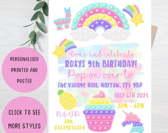 Pop it birthday invitation, party invitation, pop it fidget toy, children’s birthday