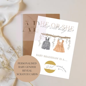 Gender reveal scratch off card, boho card, baby reveal, girl or boy, new baby, baby gender, surprise scratch card