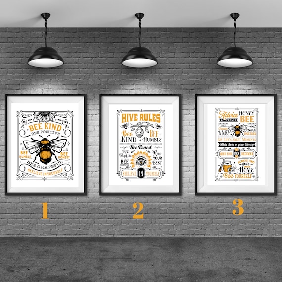 Bumble Bee Kitchen Decor | Bee Happy Print | Bumble Bee Print | Bee Kind  Print | Be Yourself | Bumble Bee Decor | Sunflowers Wall Art