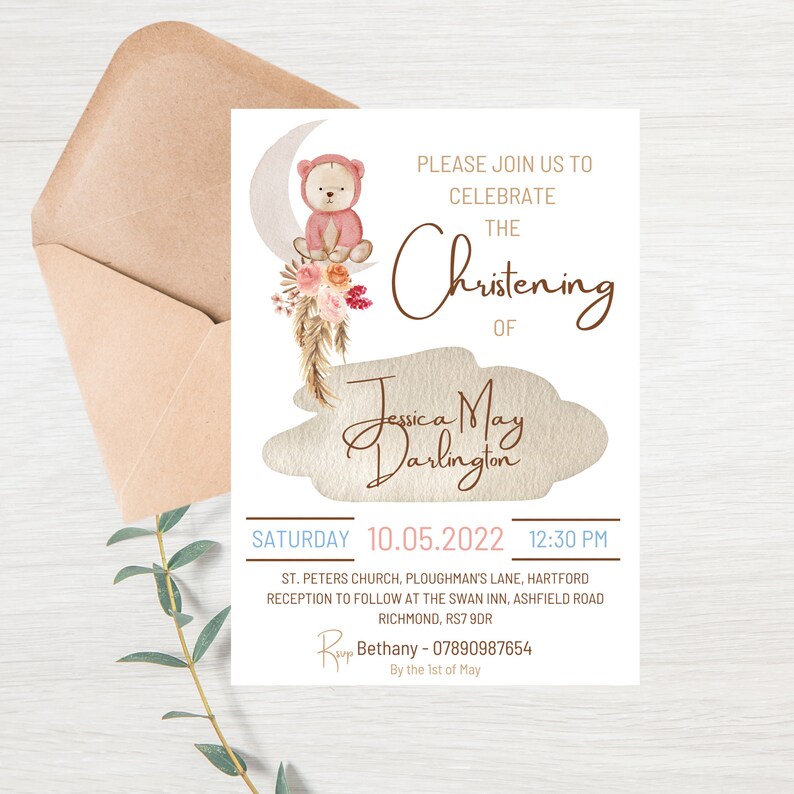 Boho Theme Christening Invitations Joint Christening Twins Etsy UK
