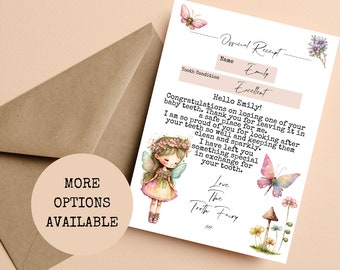 Pack of 5 Tooth fairy cards, tooth fairy letter, lost tooth gift, personalised card, tooth fairy receipt