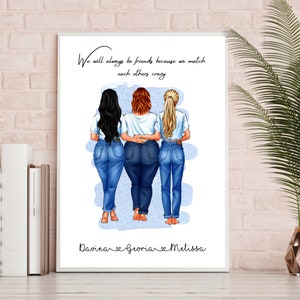 Best friends print, besties, sisters, sister print, curvy friends, personalised friends print