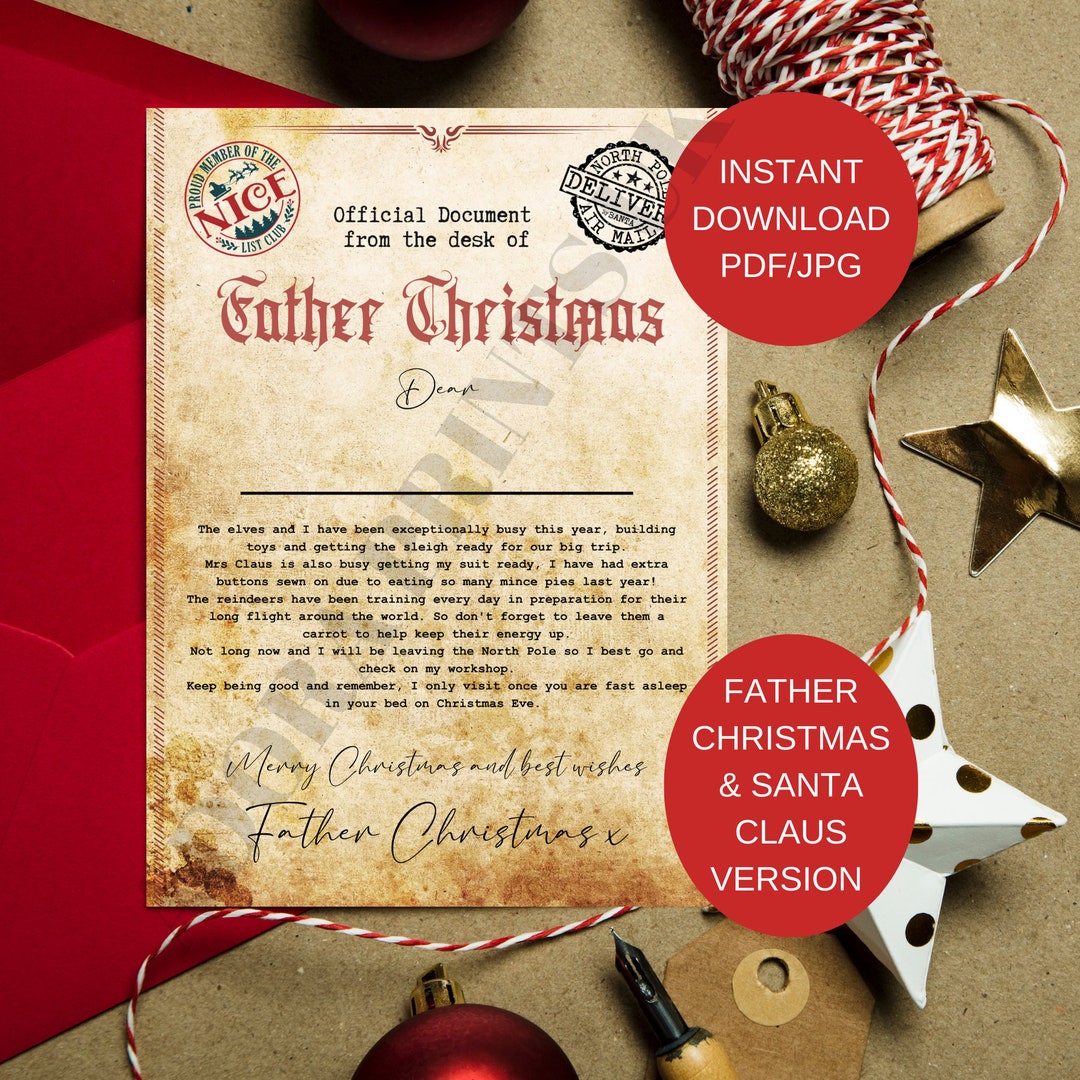 Instant Download Christmas Letter, Christmas Eve Letter, Santa Claus ...