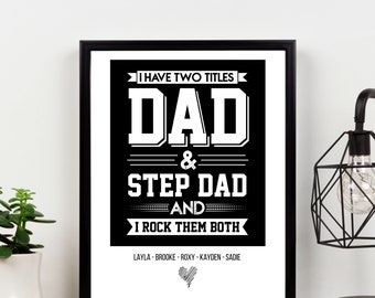 Personalised Step dad gift, step dad print, fathers day gift, dad and step dad