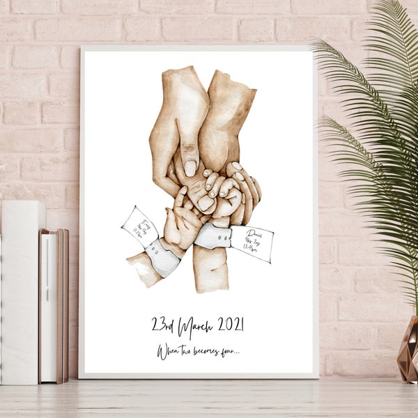 twins gift print, personalised twins, baby holding hands, new parents gift, Christmas gift, birthday gift, new baby