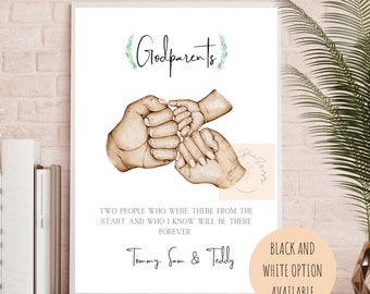 Couples Godparents print, godparents gift, christening gift, godparents present, personalized godparent gift, Christmas gift godparents