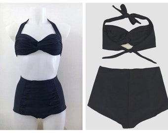 Vintage 1940s 1950s Style Black “Vittoria” Bikini Swimsuit - size S,M,L