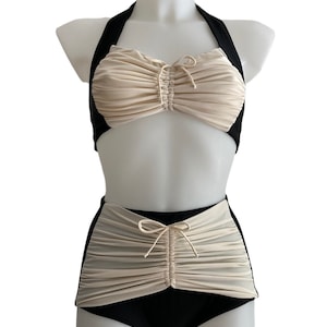 Vintage 1940s 1950s Style Black and White "Judy" Bikini Swimsuit - XS,S,M,L