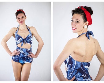 Vintage 1940s 1950s Style Hawaiian Print “Anita” One Piece Swimsuit - size XS