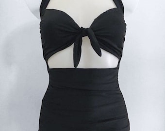 Czarny jednoczęściowy strój kąpielowy „Anita” w stylu vintage, lata 40., 1950., rozmiar XS-S-M-L