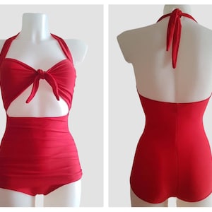 Vintage 1940s 1950s Style Red “Anita” One Piece Swimsuit - size XS,S,M,L
