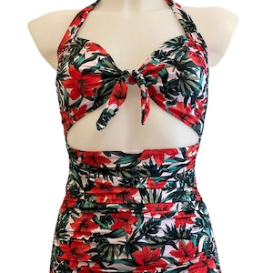 Vintage 1940s 1950s Style Flower &quot;Anita&quot; One Piece Swimsuit - size XS-S-M-L
