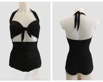 Vintage 1940s 1950s Style Black “Anita” One Piece Swimsuit - size XS-S-M-L