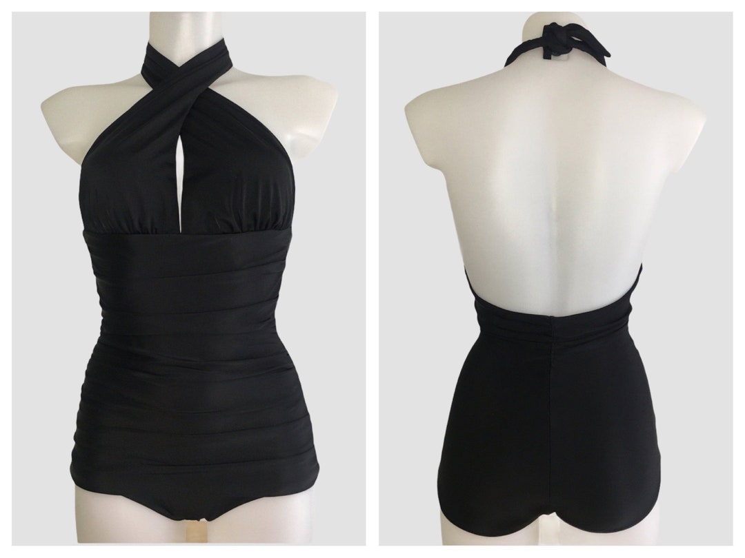 Vintage 1940s 1950s Style Black grace One Piece Swimsuit Size XS,S,M,L ...