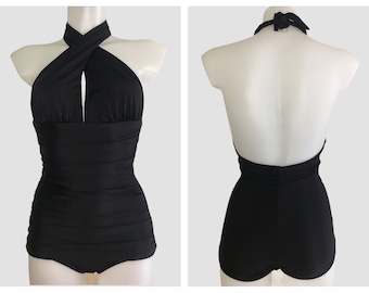 Vintage 1940s 1950s Style Black “Grace” One Piece Swimsuit - size XS,S,M,L