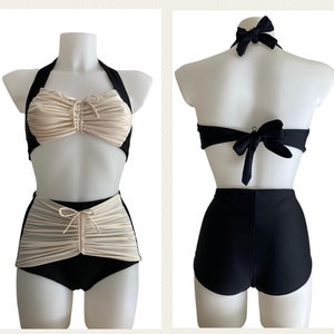 Vintage 1940s 1950s Style Black and White "Judy" Bikini Swimsuit - XS,S, M,L
