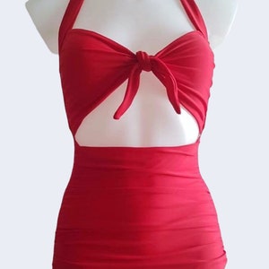 Vintage 1940s 1950s Style Red “Anita” One Piece Swimsuit - size XS,S, M,L