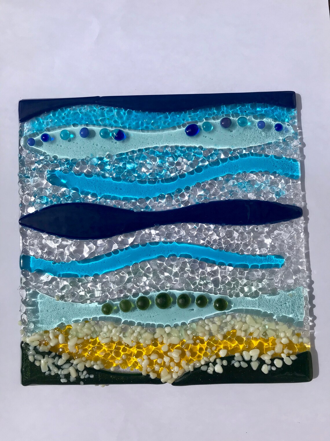 Fused Glass Seascape and Coast Art Freestanding With Wooden Stand Etsy UK