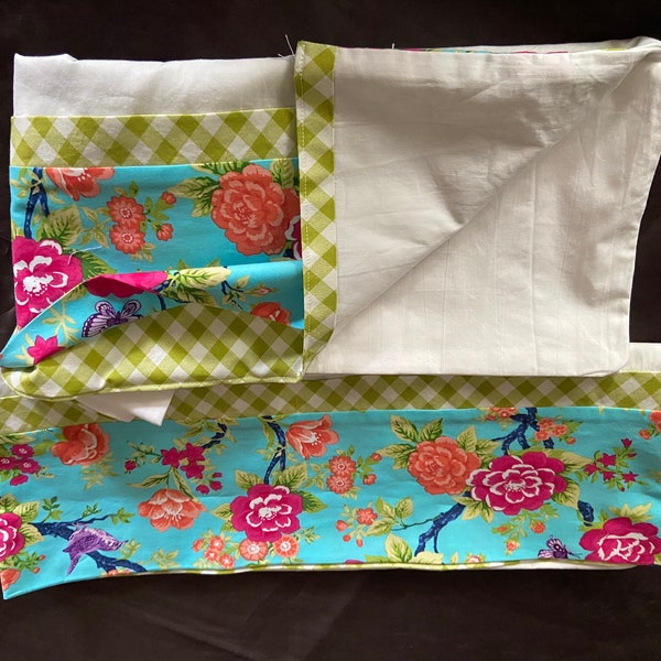 standard pillowcase set in  Turquoise and florals. The colors of a tropical summer. Generous standard size for ease .  Perfect for Travel