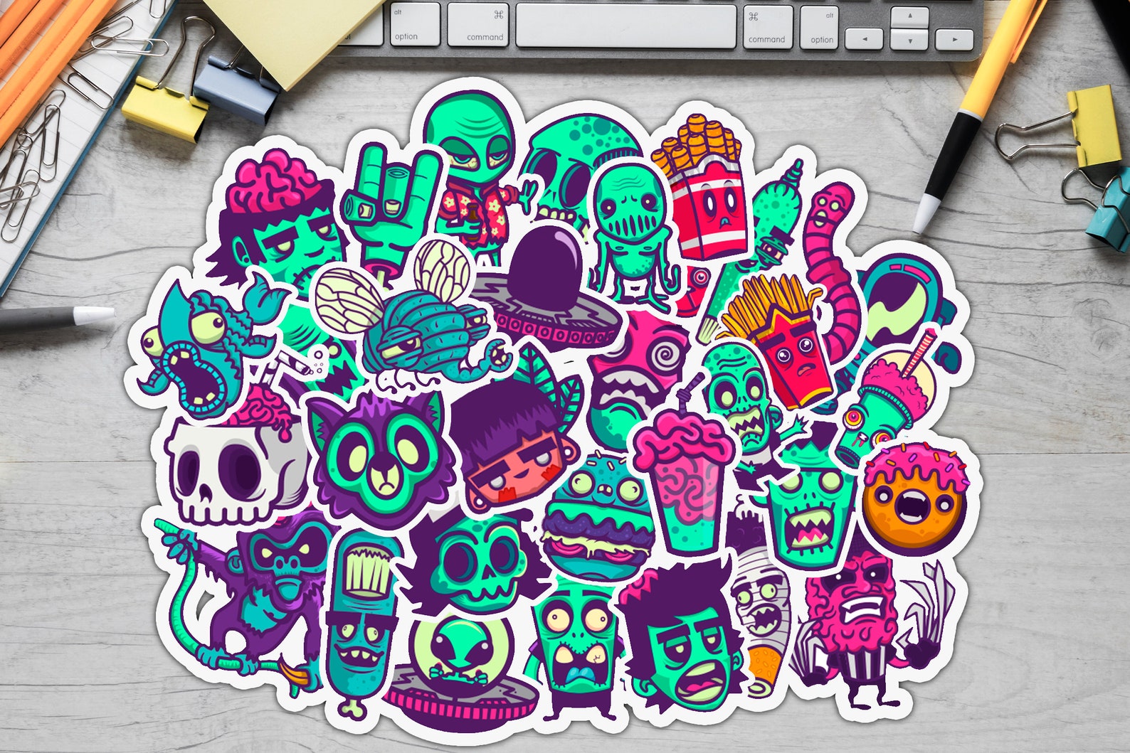 Zombie Sticker Pack Set of 33 Vinyl Decals Freaky Stickers Etsy