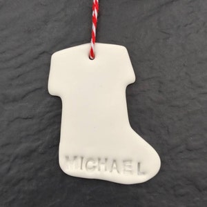 Christmas stocking decoration, Personalised stocking decoration, Tree decoration, tree ornament, Christmas bauble, personalised clay