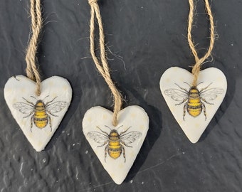 Bee heart, Decoupage bee clay heart, Decoupage gift, Hanging heart, Heart decoration, Bee decoration, Clay heart, Heart, Mothers Day gift