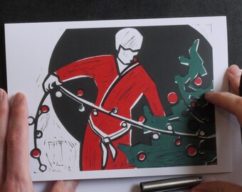 Personalised Greetings Card - 'Decorating the Tree' optional handwritten message