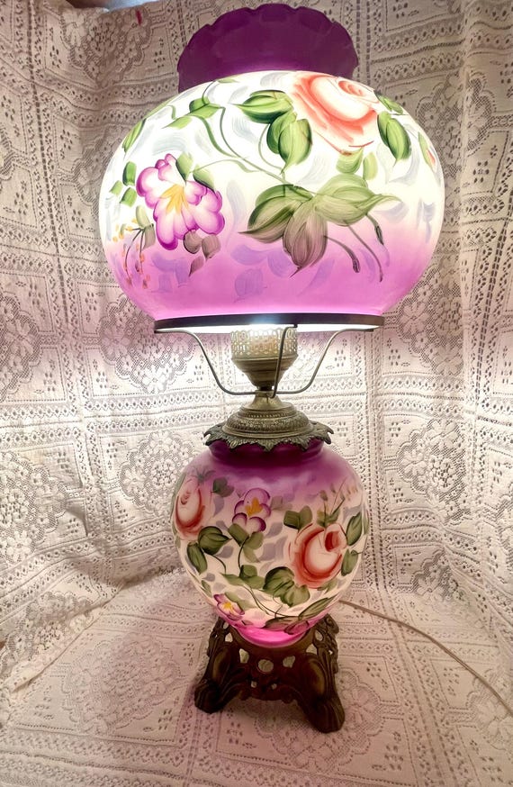 Gone With the Wind Hurricane Style Electric Table Lamp -three-ways