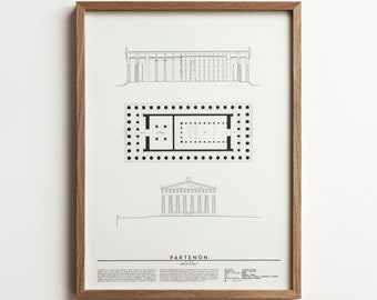 PARTHENON PRINT / Architectural Blueprint Poster - Architecture Sheet - Classical Greece - Architectural Drawing - Interior Design