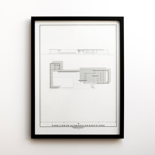 BARCELONA PAVILION PRINT / Architectural Blueprint Poster - Architecture Sheet – Modern Movement - Architectural Drawing - Interior Design