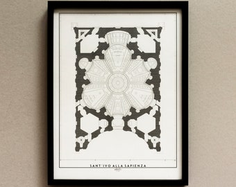 SANT&#39;IVO alla SAPIENZA print / Architectural Blueprint Poster - Rome - Architectural Drawing - Interior Design - Baroque