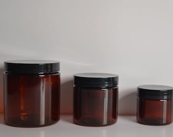 Amber Plastic Jars 2oz 4oz and 9oz (3 pack to 96 pack)