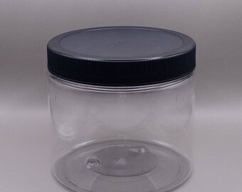 16oz Clear Plastic Jar with 89mm Black Ribbed Lid and Liner- 3 pack 6 pack 12 pack 50 pack