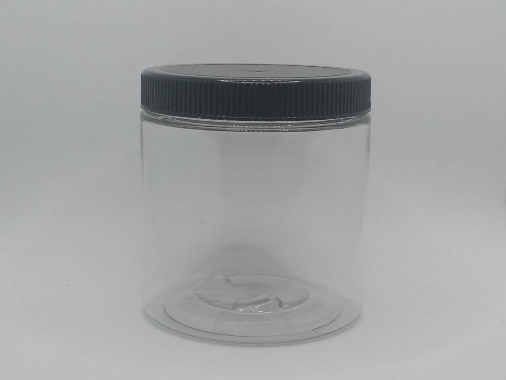 2oz Plastic Wide-Mouth Jars - Clear Plastic w/ Black Lids - 12 Count