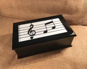 Wood box with Treble Clef & Music Note