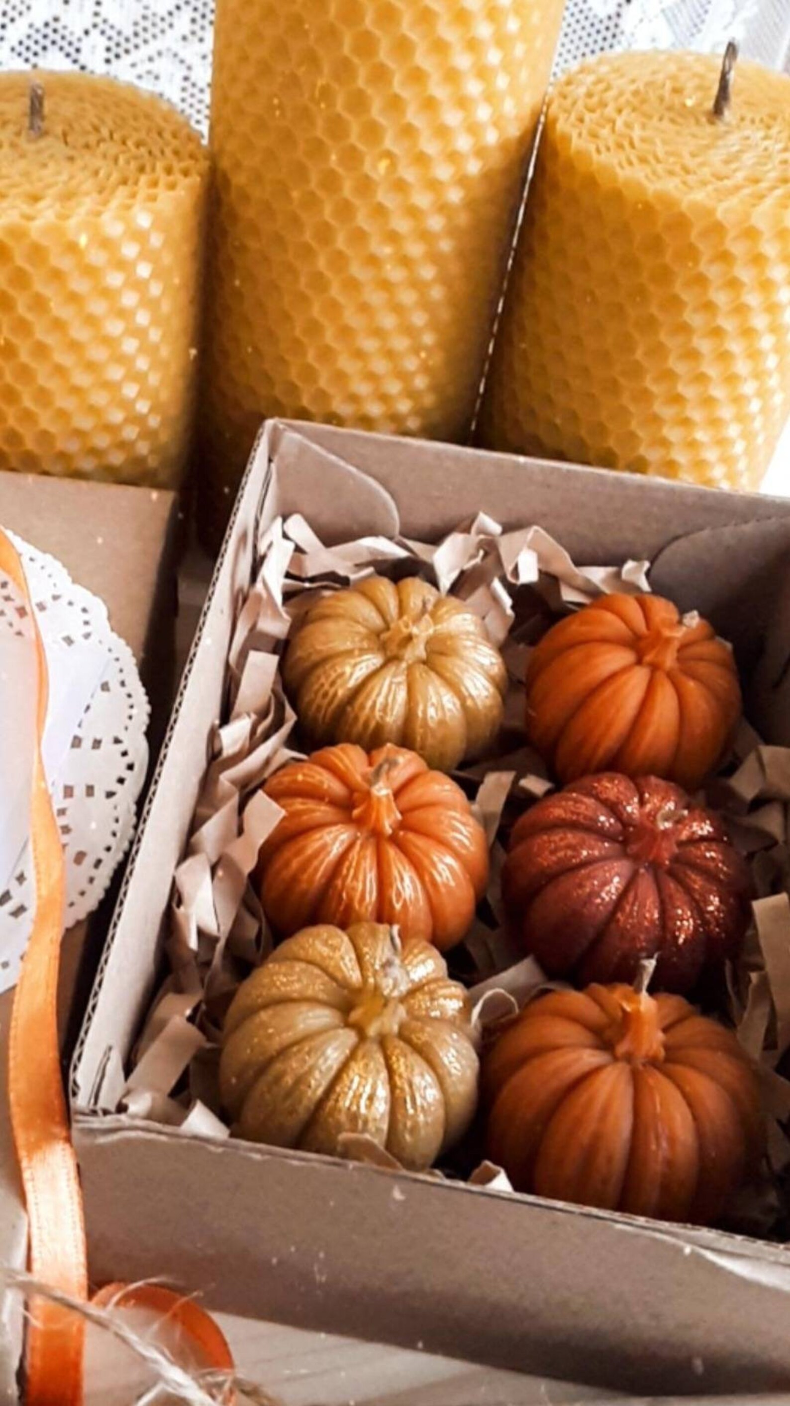 Beeswax pumpkin shaped 6 candle set Natural organic Etsy