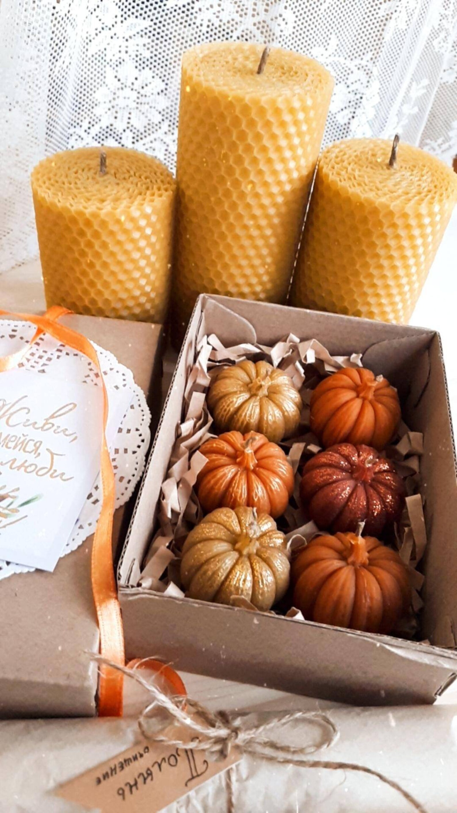 Beeswax pumpkin shaped 6 candle set Natural organic Etsy