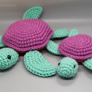 Peluche Amigurumi fait maison au crochet, maman et bébé, tortues de mer